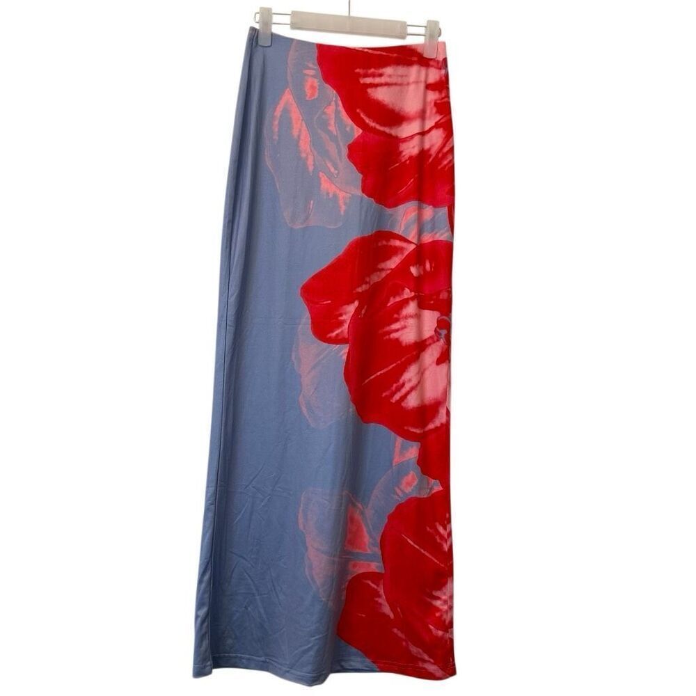 Fashion Nova Floral Print Strapless Fitted Tube Summer Maxi Dress Blue Red Small